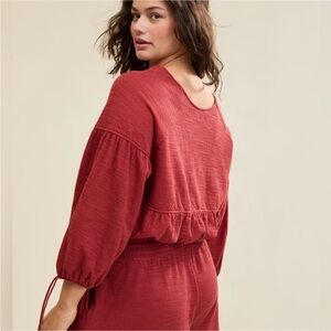 Aerie Endless Summer Crew Sweatshirt Woman XL Rust Puff Sleeve Cropped Boxy 2025